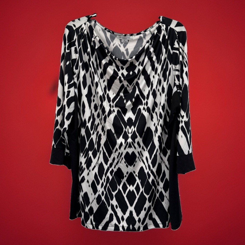 Liz Claiborne Blouse Women's Size 3X Black & White Cowl Neck Office Career